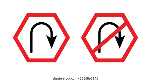 Traffic Sign, No right U-turn or u turn sign on white background, Vector EPS10.