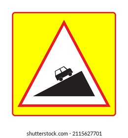 Traffic sign on a white background,Steep hill ascent