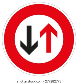 Traffic sign oncoming traffic to give priority