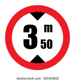 Traffic sign prohibiting thoroughfare of vehicles with a height over 3.50 meters.

