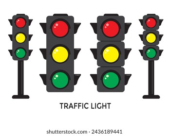 traffic sign with red light above green and yellow in between isolated vector illustration on white