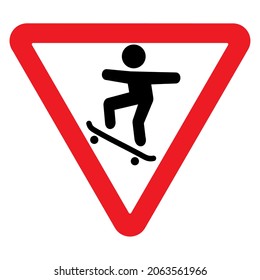 Traffic sign right of way, skateboarder, Give way! Vector illustration. Eps 10 vector file.
