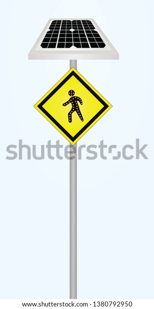 Traffic sign road cross with solar panel and\
flashing lights.\
vector