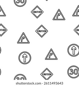 Traffic Sign Road Information Vector Seamless Pattern Thin Line Illustration