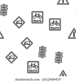 Traffic Sign Road Information Vector Seamless Pattern Thin Line Illustration