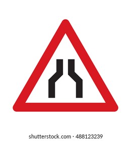 Traffic sign road narrows on both sides. Vector illustration.