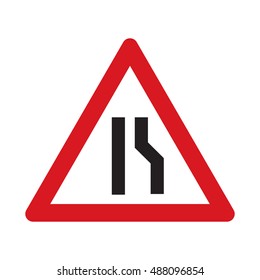 Traffic sign road narrows. Vector illustration.
