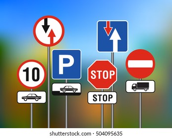 Traffic Sign Set On Blurred Background Stock Vector (Royalty Free ...