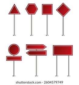 Traffic sign set. Red frame shapes. Road safety symbols. Directional vector design.