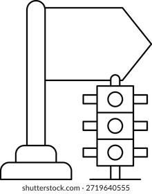 A traffic sign is shown with a pole and a flag. The pole is black and the flag is white. The image has a simple and straightforward design