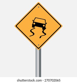 Traffic sign .  slippery road warning