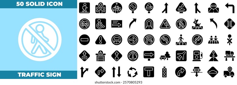 Traffic Sign Solid Editable Icons set. Vector illustration in modern thin solid style of traffic sign icons: light, road, map, etc