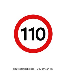 Límite de velocidad de señalización de tráfico de 110 km, aislado en fondo blanco.