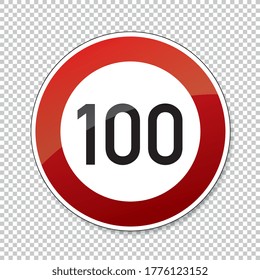 traffic sign speed limit one hundred. German traffic sign restricting speed to 100 kilometers per hour on checked transparent background. Vector illustration. Eps 10 vector file.