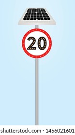 Traffic sign speed limit with solar panel and flashing lights. vector