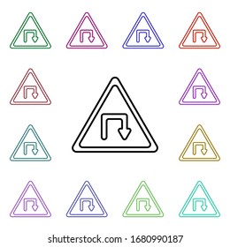 Icono de estilo de varios colores del símbolo de tráfico. Línea delgada simple, contorno vectorial de iconos de señalización de carretera para ui y ux, sitio web o aplicación móvil