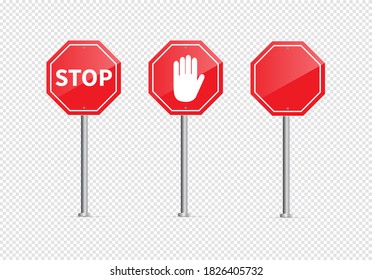 Traffic sign stop isolated on transparent background. Vector illustration.