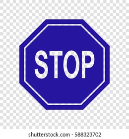 Traffic sign stop. Vector. Blue icon on transparent background.