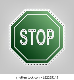 Traffic sign stop. Vector. Green icon with outline for cutting out at gray background.