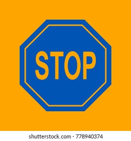 Traffic sign stop. Vector. Medium teal blue icon on orange background.