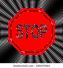 Traffic sign stop. Vector. Red icon on white and black radial interference as background.