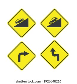 traffic sign symbols, steep descents and sharp turns .