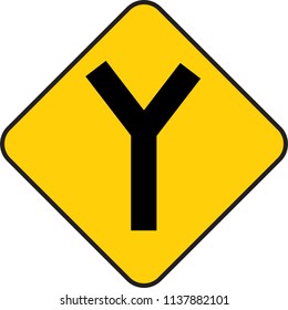 Traffic sign - The three-way split 45 Degree yellow