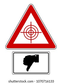 Traffic sign with thumbs down for targets