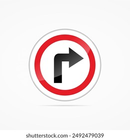 Traffic Sign, Turn right ahead sign on white background