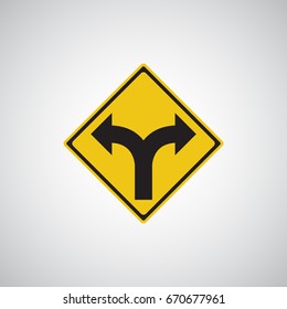 Traffic sign. Turn right or Turn left traffic sign, Y fork junction 