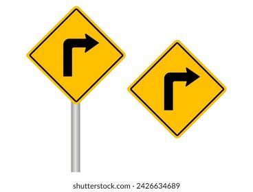 Traffic Sign. Turn Right Road Sign. Vector Illustration. 