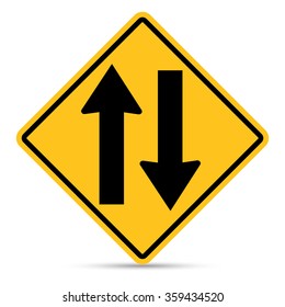 Traffic sign, Two way traffic ahead sign on white background, Vector illustration EPS10
