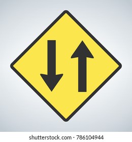 Traffic sign, Two way traffic ahead sign on white background, Vector illustration