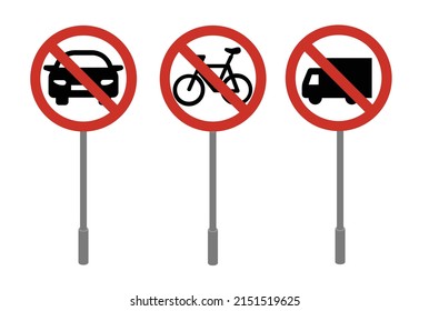 Ilustración del vector de signo de tráfico. No hay autos, vehículos de tránsito, vehículos motorizados. Señal de prohibición de tráfico.