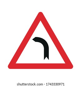 Aviso de señalización de tráfico para una curva a la izquierda. Señal de tráfico aislado en fondo blanco. Ilustración vectorial.