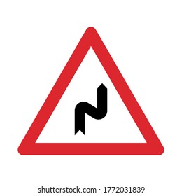 Traffic sign warning for a double curve, first right then left. Traffic sign isolated on white background. Vector illustration.