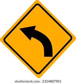 Traffic sign, warning sign on the left curve means the way ahead is a left curve. Replaceable vector design.