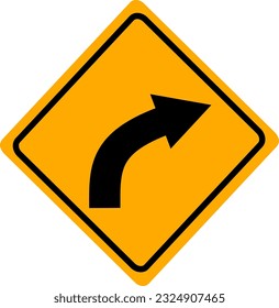 Signo de tráfico, signo de advertencia en la curva derecha significa que el camino por delante es una curva izquierda. Diseño vectorial reemplazable.