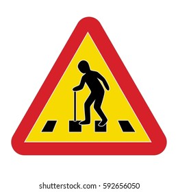 Traffic sign warning pedestrian elderly, vector