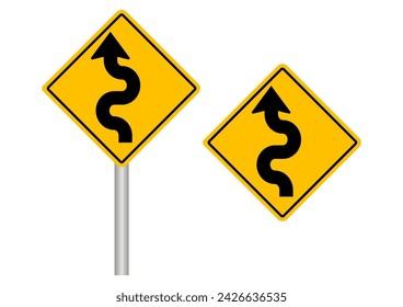 Señal de tráfico. Señal sinuosa de la carretera. Ilustración vectorial. 