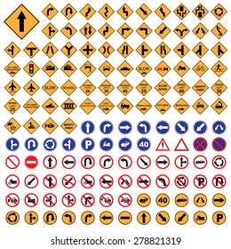 traffic sign yellow red blue road sign set  vector Illustration on white background