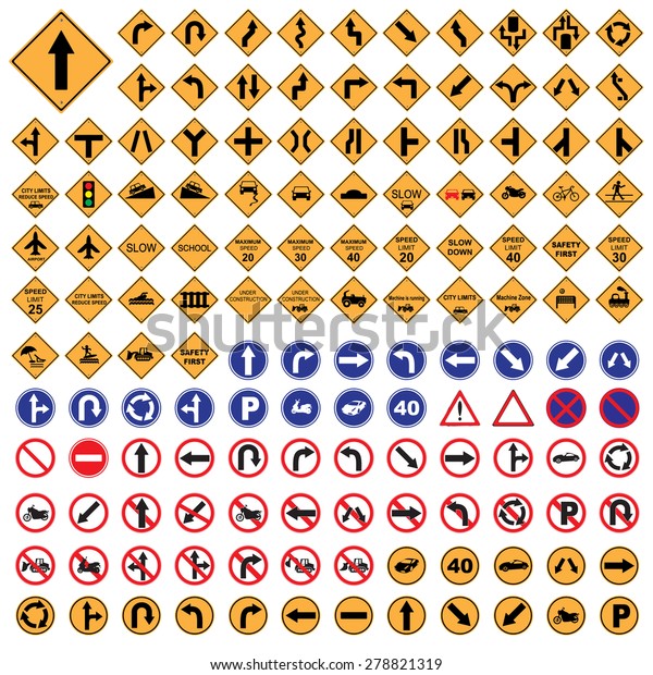 Traffic Sign Yellow Red Blue Road Stock Vector (Royalty Free) 278821319