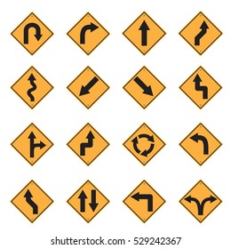 traffic sign yellow road sign icon set vector Illustration 
