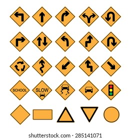 traffic sign yellow  road sign set vector Illustration on white background
