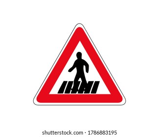 Traffic sign zebra crossing. Pedestrian crossing - crosswalk flat icon symbol. Isolated on white, vector