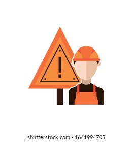 traffic signal caution with builder detailed vector illustration design