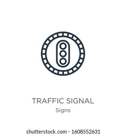 Traffic signal icon. Thin linear traffic signal outline icon isolated on white background from signs collection. Line vector sign, symbol for web and mobile