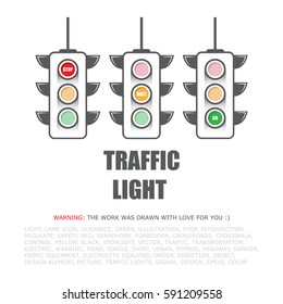 traffic signal icon in three versions. Stop, wait, go. The concept of the sign for the road traffic regulations. Icon Traffic Design for auto school