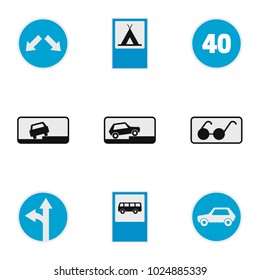 Iconos de señal de tráfico establecidos. conjunto plano de 9 iconos vectoriales de señales de tráfico para web aislados en fondo blanco