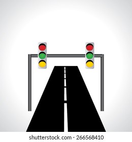 traffic signal light red green and yellow idea vector with road 